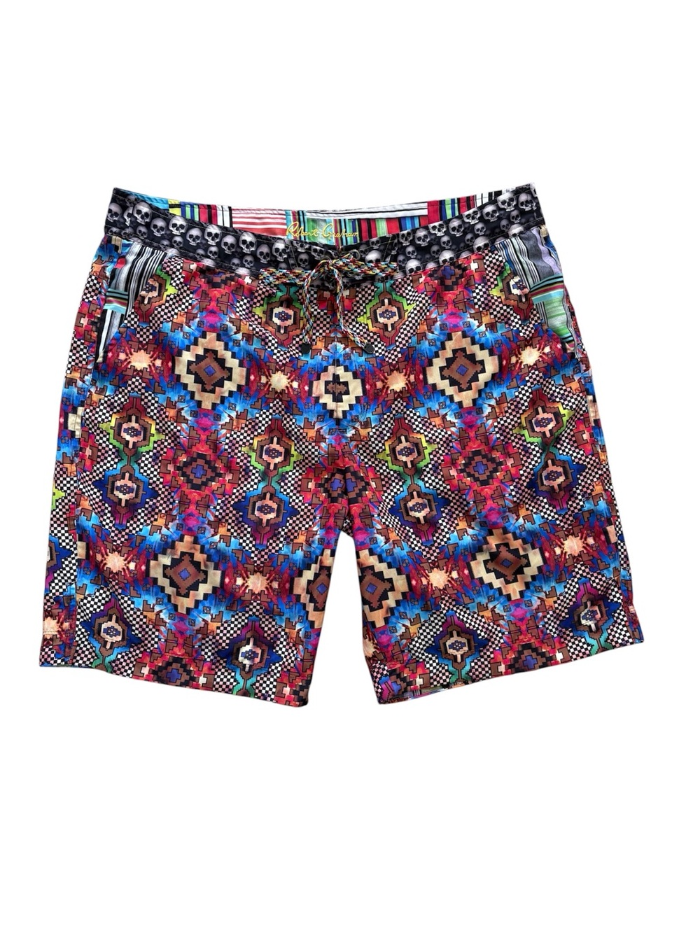 Robert Graham Swim Trunks Classic Fit Tribal Geometric Skulls Board Shorts Sz 42